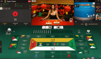 Interactive gameplay featuring super Fan Tan with six cards.