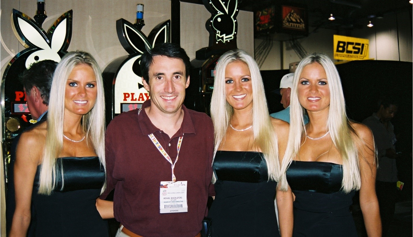 Here's a snapshot of me with the <strong>Dahm Triplets, famous Playboy models,</strong> captured in November 1998.